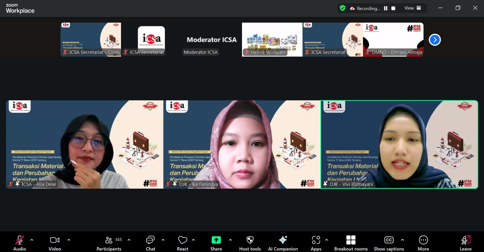 Webinar ICSA: Pendalaman POJK 17/2020 Tentang Transaksi Material dan Perubahan Kegiatan Usaha