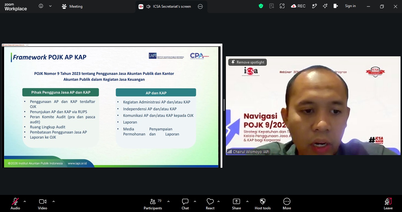 ICSA Gelar Webinar Navigasi POJK 9/2023: Perkuat Strategi Kepatuhan dan Tata Kelola Penggunaan Jasa AP & KAP
