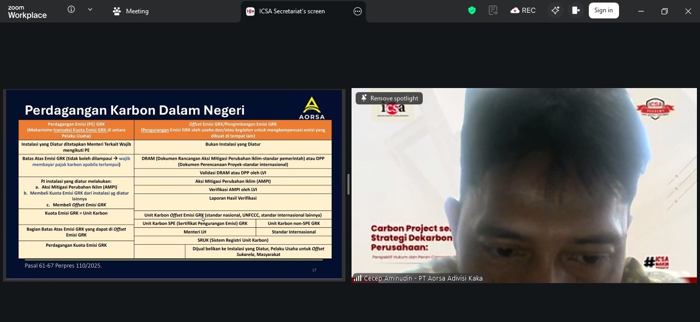 Webinar "Bedah Strategi Carbon Project, ICSA Tekankan Pentingnya Perspektif Hukum dalam Dekarbonisasi"