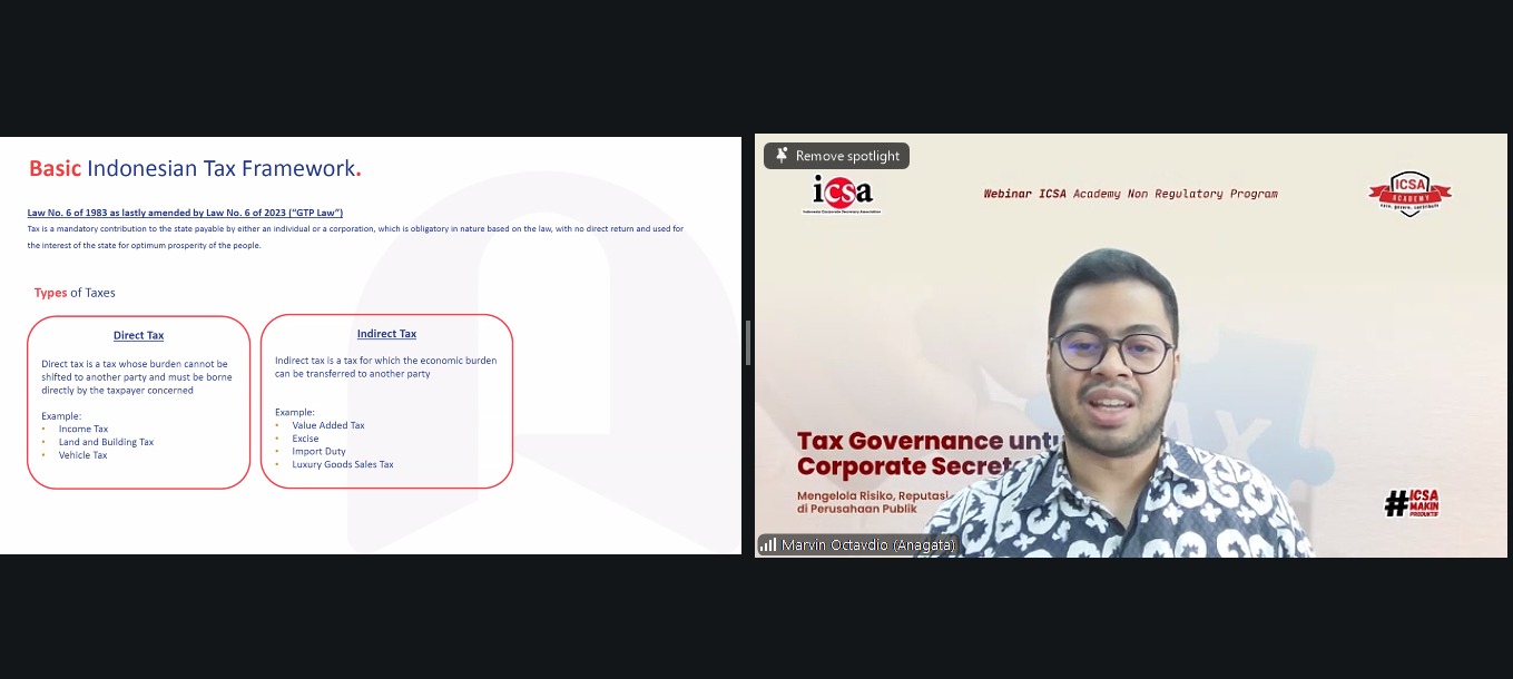 ICSA Gelar Webinar Tax Governance, Kupas Peran Strategis Pajak dalam Tata Kelola Emiten