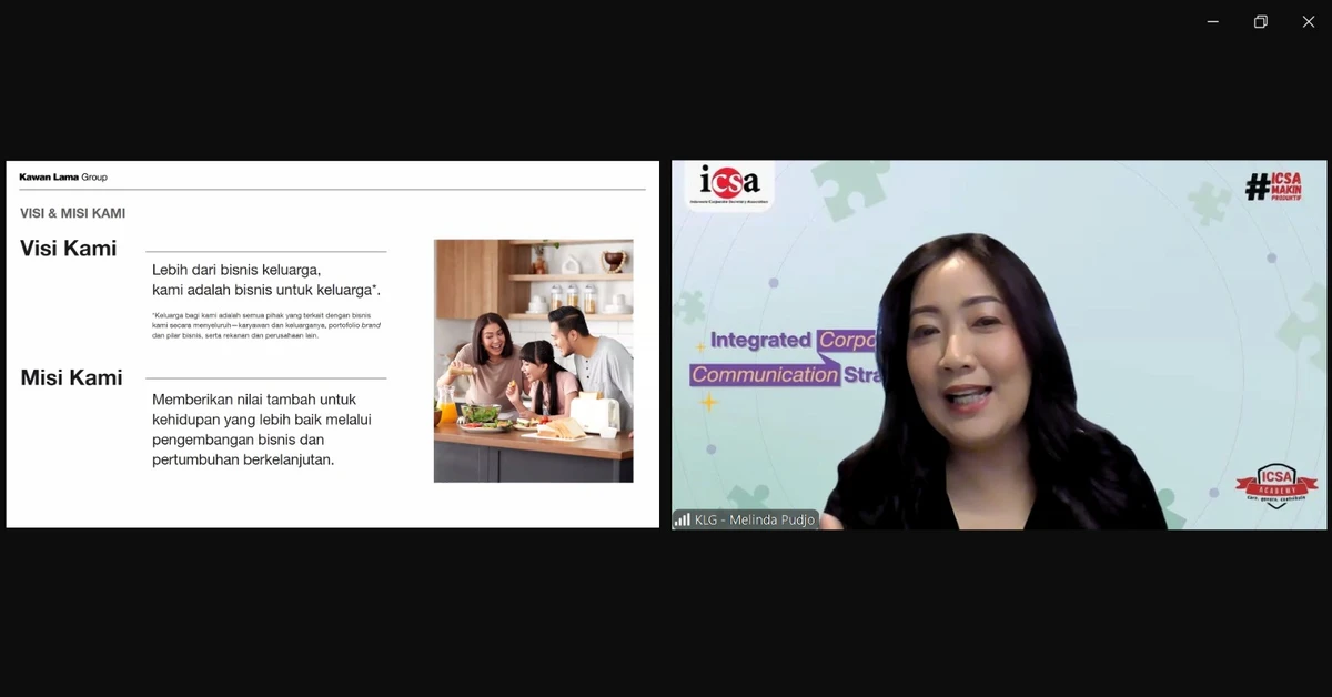 Kamis, 18 Juli 2024 – Strategi komunikasi yang baik tidak hanya berfokus pada penyampaian informasi, tetapi juga pada penciptaan hubungan yang kuat dengan berbagai pemangku kepentingan, termasuk konsumen, karyawan, investor, serta masyarakat. Namun, tidak jarang perusahaan menghadapi tantangan untuk mengimplementasikan strategi komunikasi yang terintegrasi. 

Berangkat dari latar belakang tersebut, Indonesia Corporate Secretary Association (ICSA) mengadakan webinar non-regulatory "Integrated Corporate Communication Strategy" Selasa, (16/7), yang dihadiri lebih dari 120 peserta. Materi webinar disampaikan oleh Vice President Corporate Affairs, Communications & Sustainability, Kawan Lama Group Melinda Pudjo.

Dengan diadakannya webinar ini, diharapkan peserta yang hadir bisa memahami pentingnya komunikasi perusahaan yang terintegrasi, mempromosikan praktik komunikasi terbaik di perusahaan, serta mendorong kolaborasi dan sinergi antar berbagai fungsi komunikasi dalam perusahaan.<br>
                  