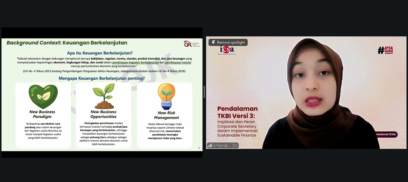 Perkuat Implementasi Keuangan Berkelanjutan, ICSA Bedah Implikasi dan Peran Corporate Secretary dalam TKBI Versi 3