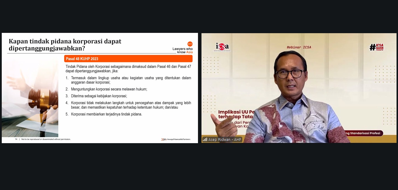 Sasar Risiko Pidana Korporasi, ICSA Bedah Implikasi UU KUHP Baru bagi Emiten