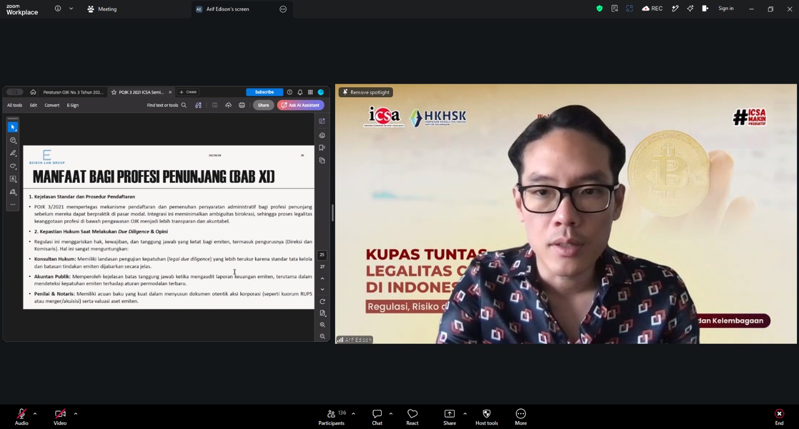 Navigasi Kerangka Regulasi Pasar Modal: ICSA Gelar Webinar Bedah POJK 3/2021