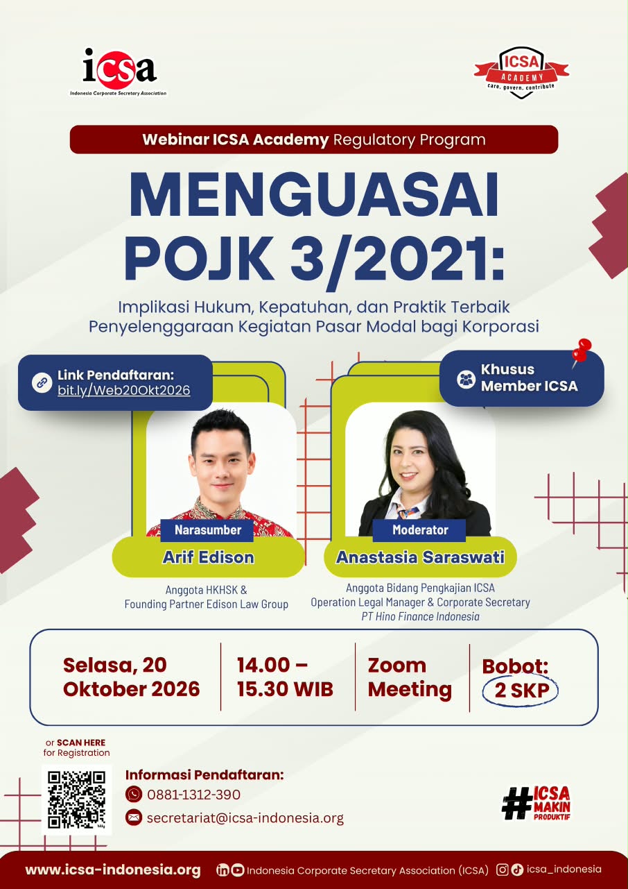 Webinar "Menguasai POJK 3/2021: Implikasi Hukum, Kepatuhan, dan Praktik Terbaik Penyelenggaraan Kegiatan Pasar Modal bagi Korporasi"