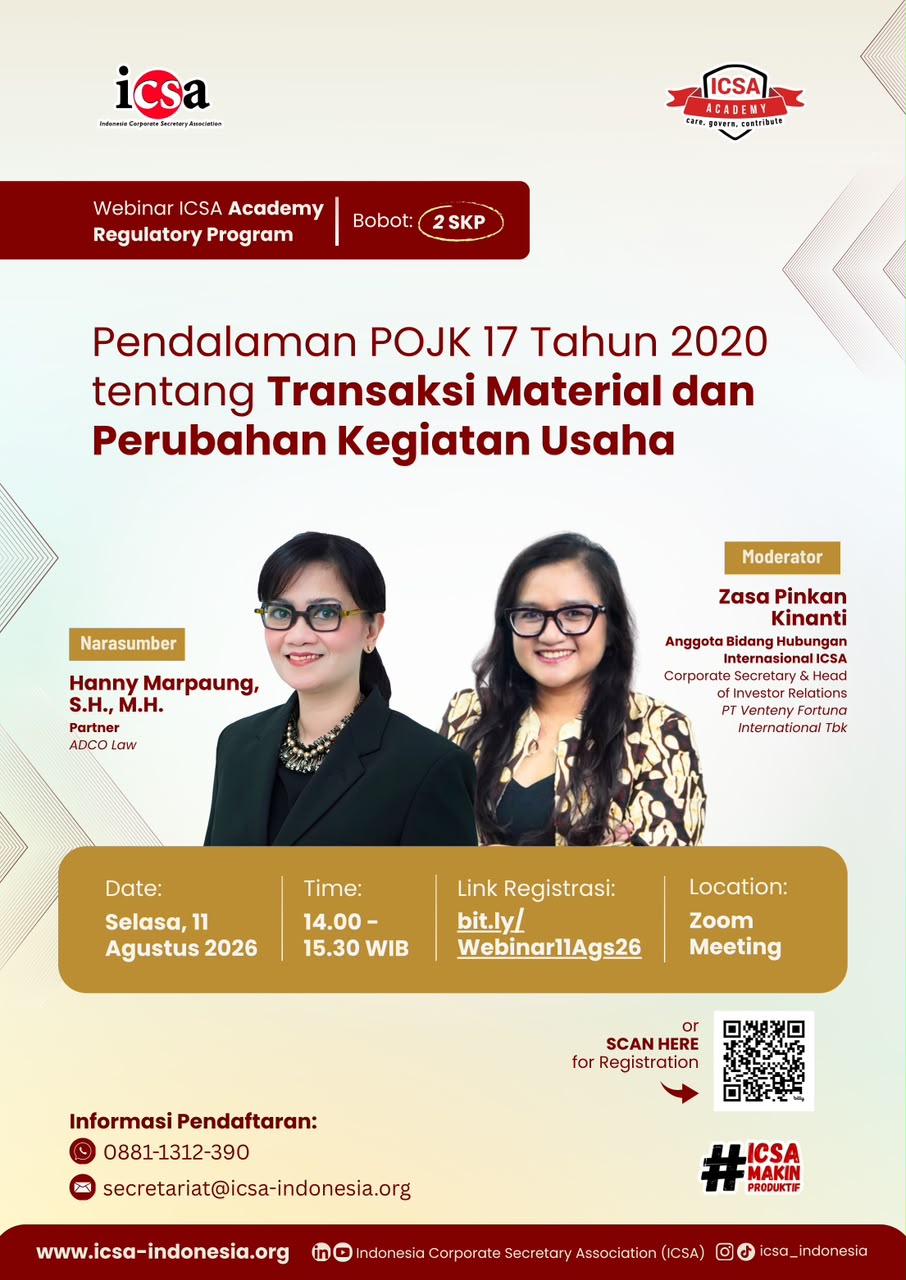 Webinar "Pendalaman POJK 17 Tahun 2020 tentang Transaksi Material dan Perubahan Kegiatan Usaha"