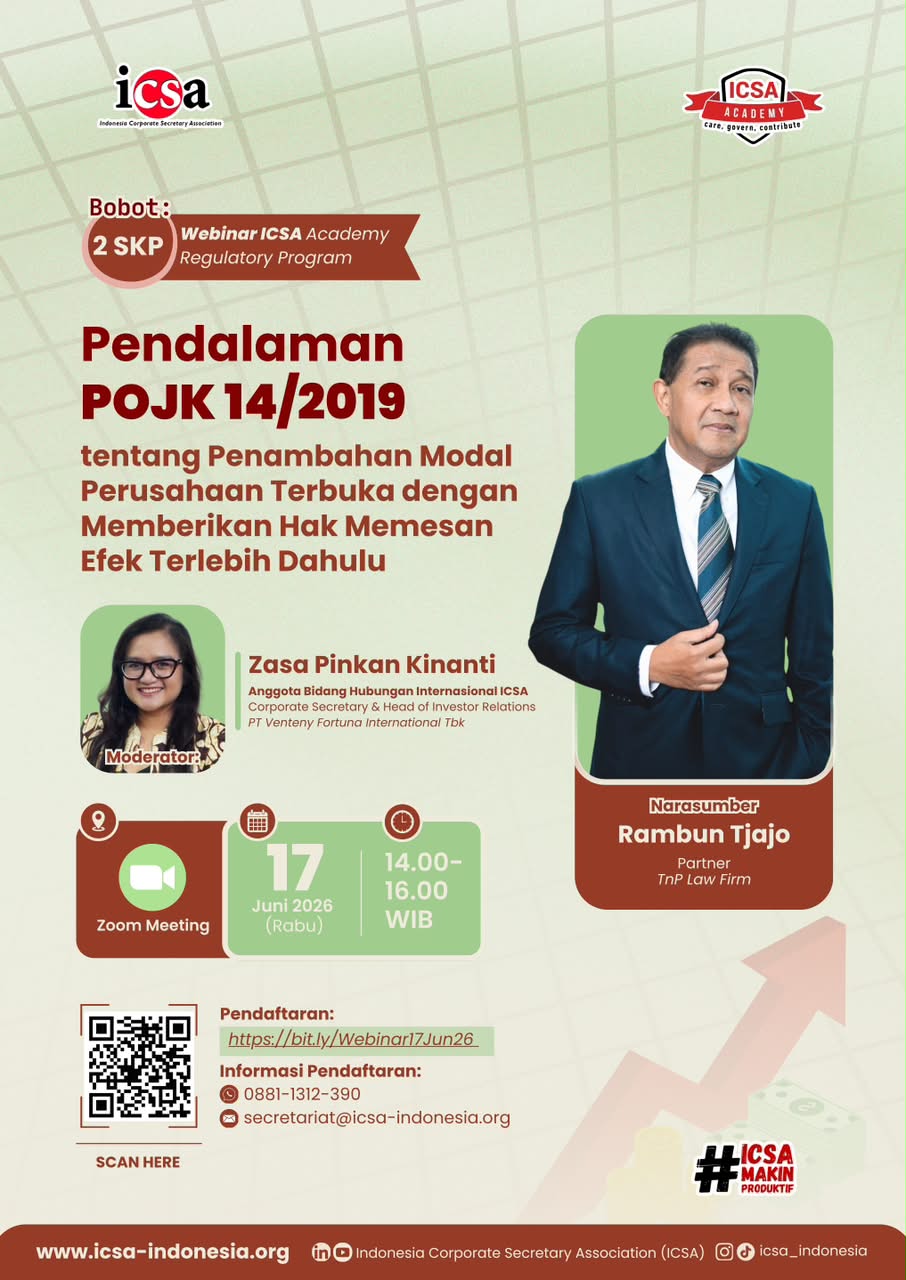 Webinar "Pendalaman Peraturan Otoritas Jasa Keuangan Nomor 14/POJK.04/2019 tentang Penambahan Modal Perusahaan Terbuka dengan Memberikan Hak Memesan Efek Terlebih Dahulu (HMETD)"